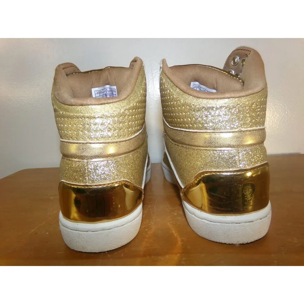 Pre-Owned Dance Hip Hop Shoes Kids 2M Sneakers Pleather High Top Gold